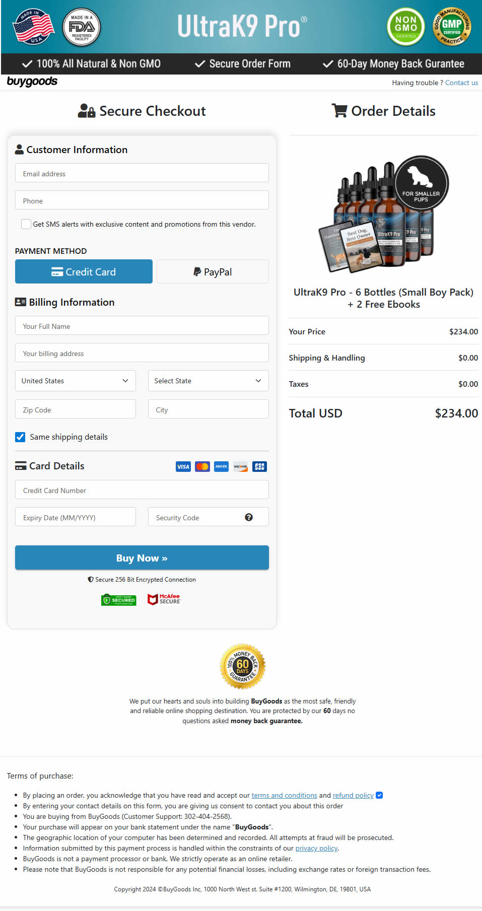 UltraK9 Pro Order Checkout Page